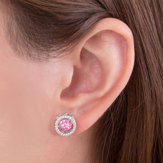 0.8 CT. Round Halo Pink Dancing Stone Stud Earrings