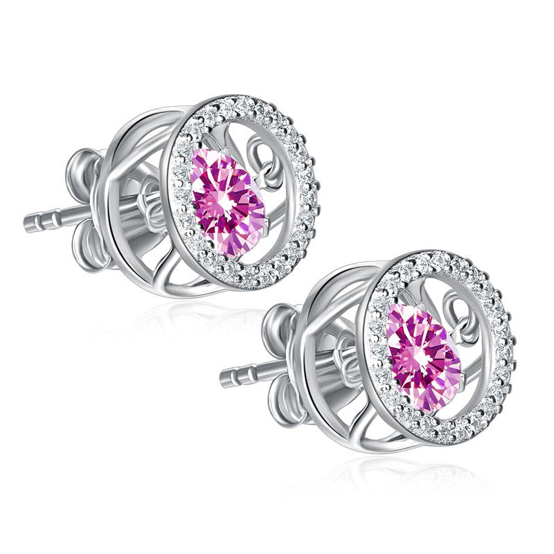 0.8 CT. Round Halo Pink Dancing Stone Stud Earrings