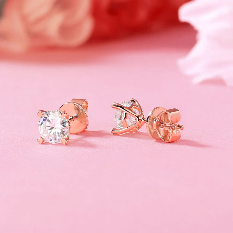 1 CT. Moissanite Diamond Heart Claws Stud Earrings in Rose Gold Plated Sterling Silver