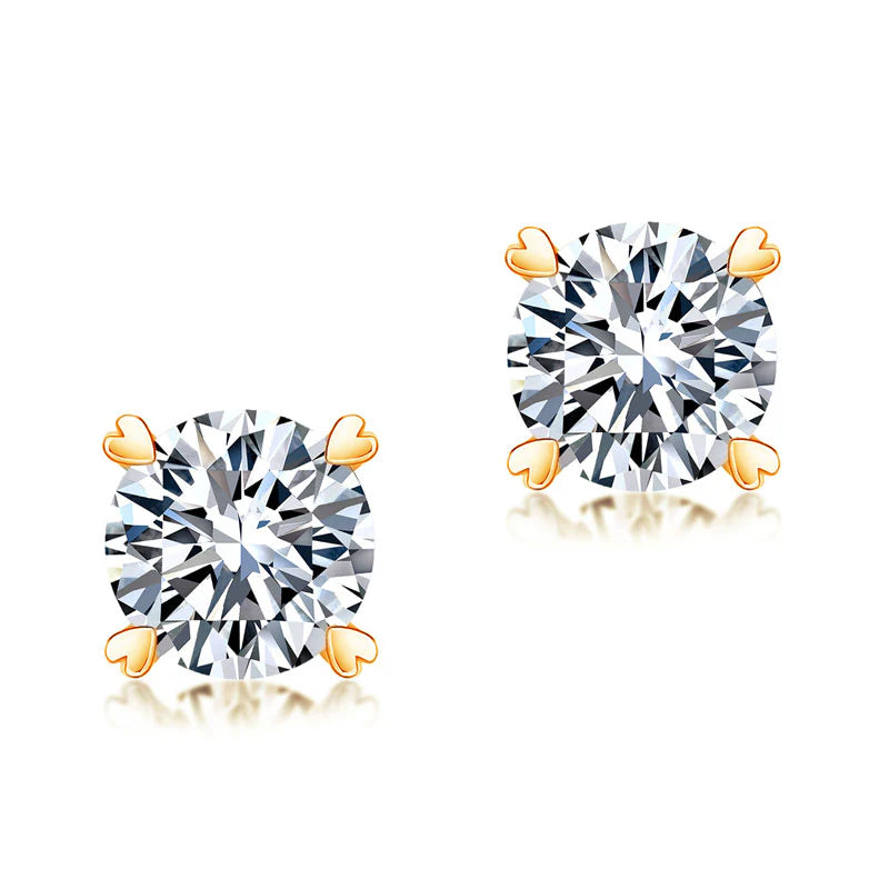 1 CT. Moissanite Diamond Heart Claws Stud Earrings in Rose Gold Plated Sterling Silver