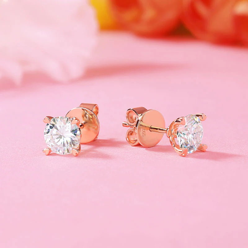 1 CT. Moissanite Diamond Heart Claws Stud Earrings in Rose Gold Plated Sterling Silver