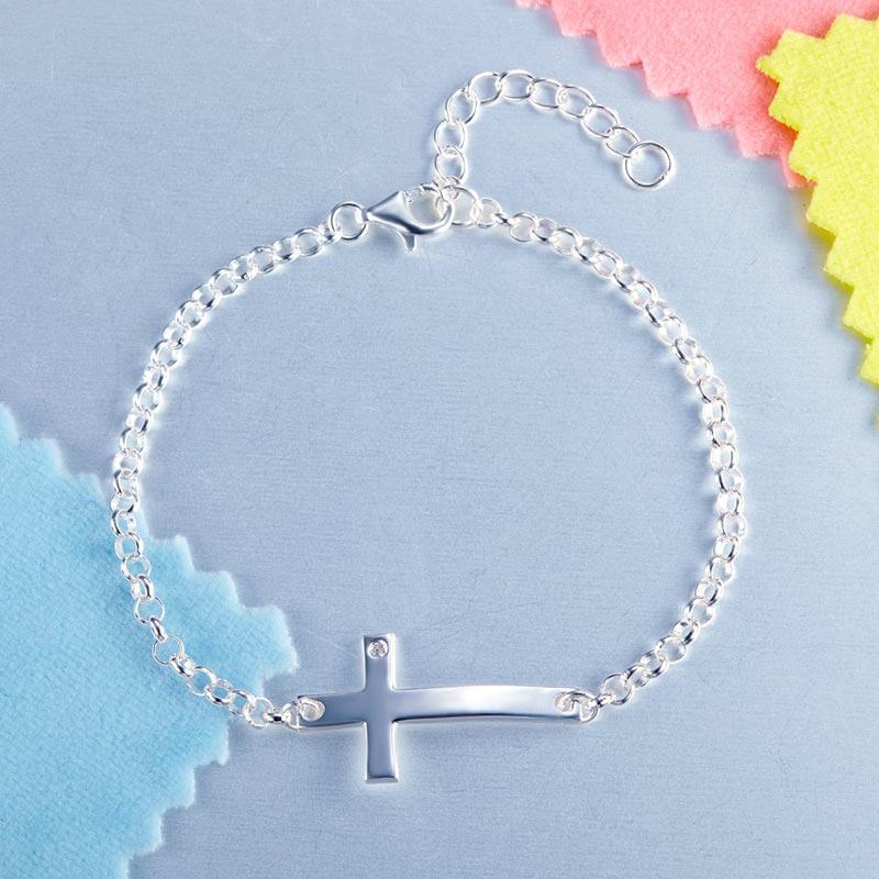 Cross Bracelet with CZ Accents in Sterling Silver