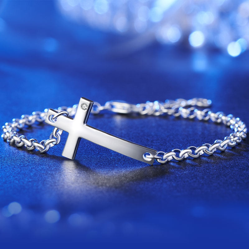 Cross Bracelet with CZ Accents in Sterling Silver