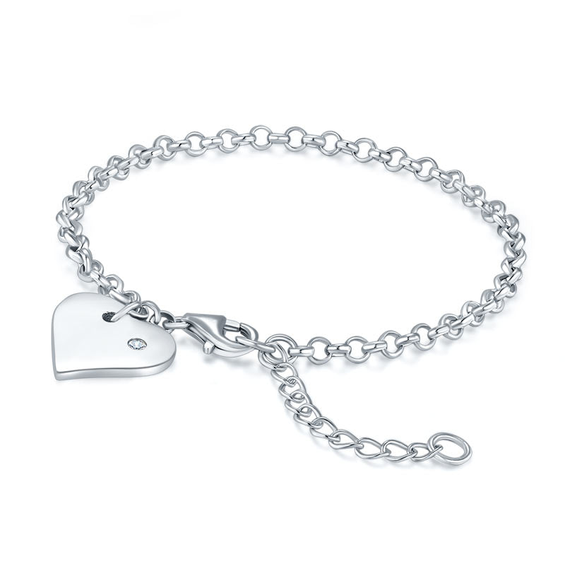 Pulsera de cadena con dije de corazón en plata de ley
