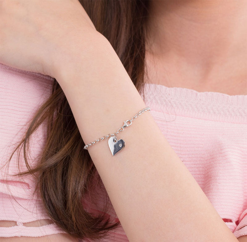 Pulsera de cadena con dije de corazón en plata de ley