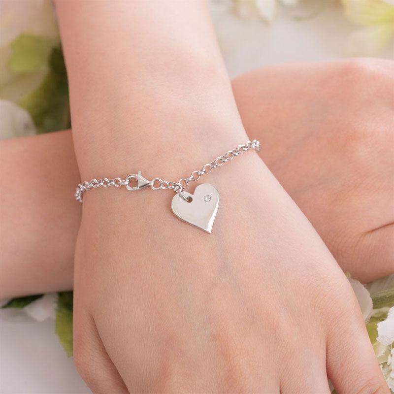 Pulsera de cadena con dije de corazón en plata de ley
