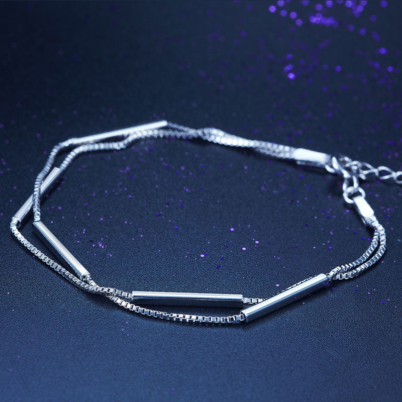 Pulsera de cadena de barras en capas en plata de ley