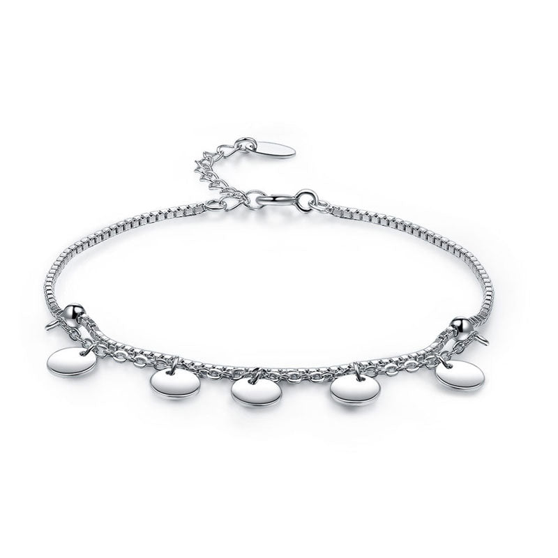 Pulsera de cadena con dijes de círculos colgantes en plata de ley