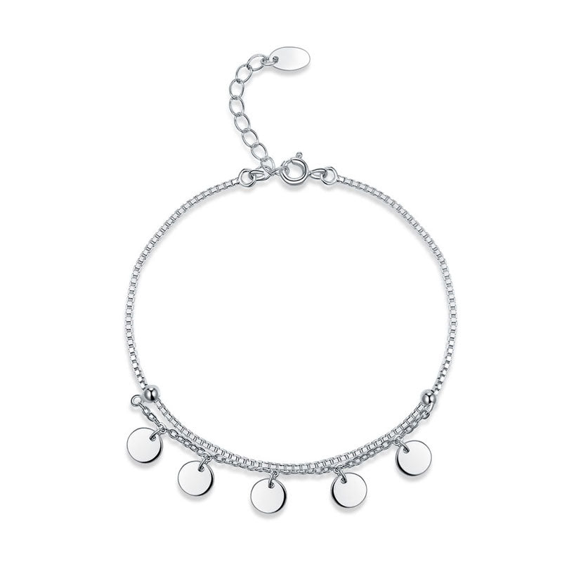 Pulsera de cadena con dijes de círculos colgantes en plata de ley