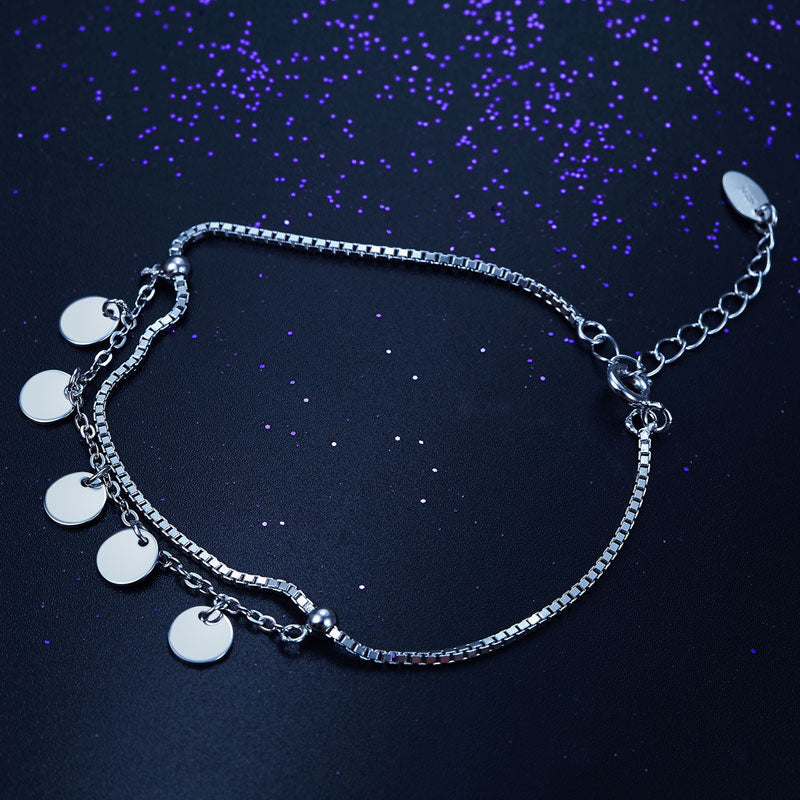 Pulsera de cadena con dijes de círculos colgantes en plata de ley