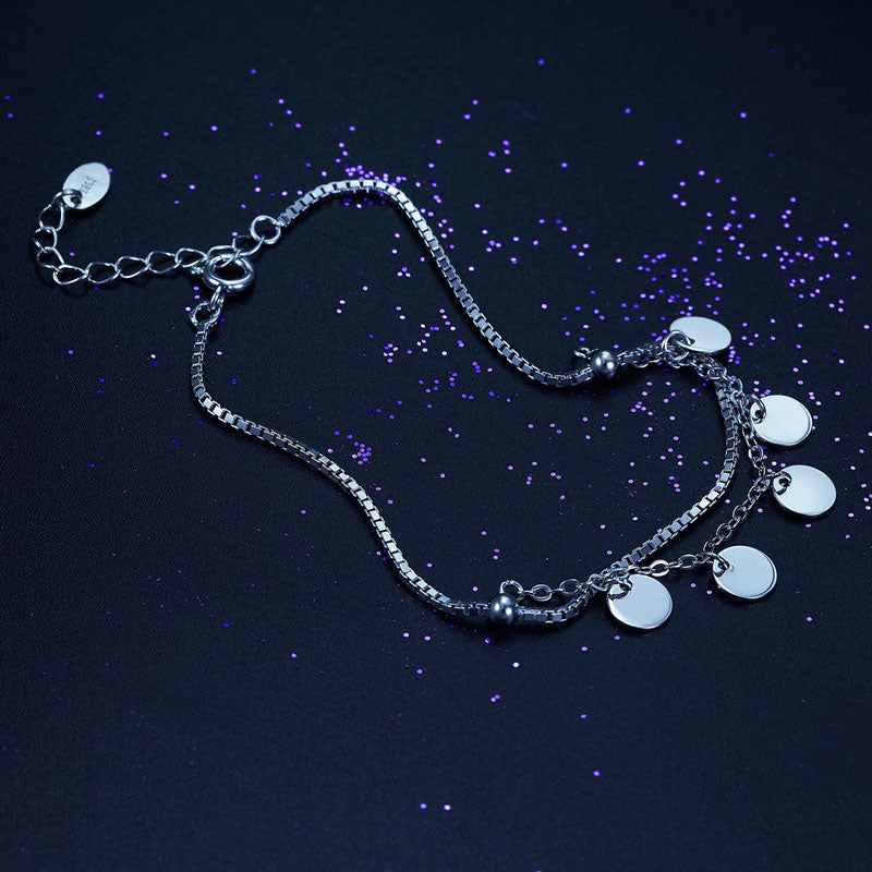 Pulsera de cadena con dijes de círculos colgantes en plata de ley