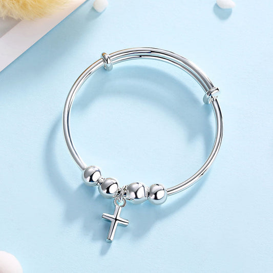 Cross Adjustable Bangle Bracelet in Sterling Silver for Little Girls