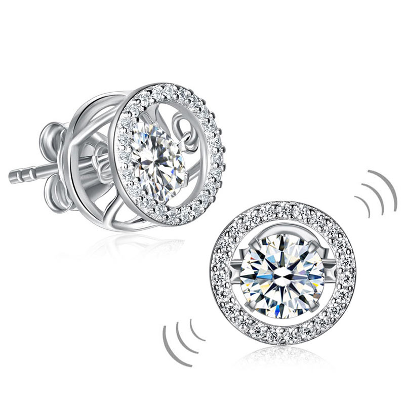 0.8 CT. Round Halo Dancing Stone Stud Earrings