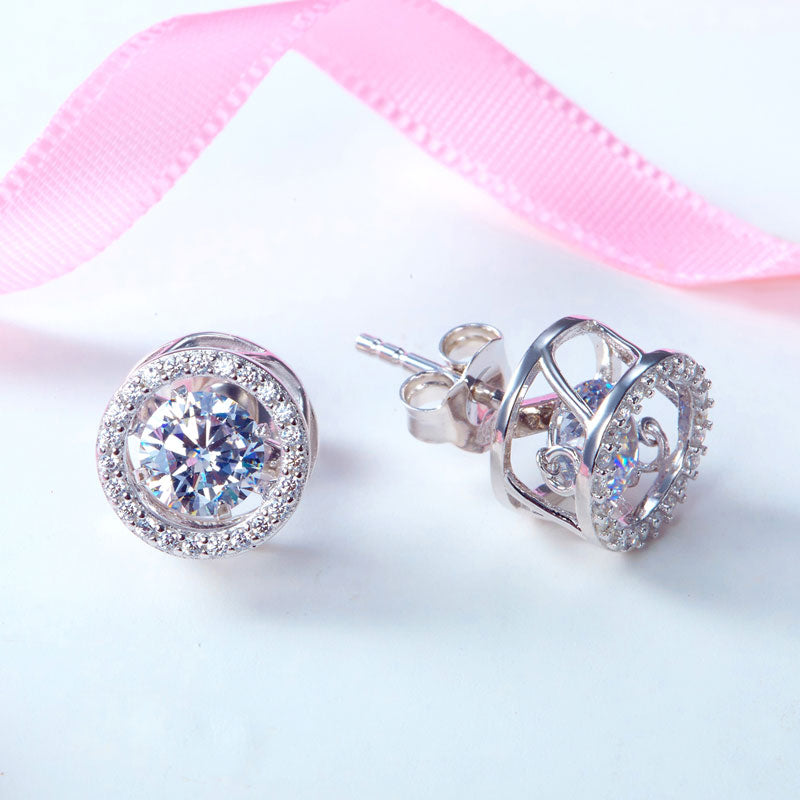 0.8 CT. Round Halo Dancing Stone Stud Earrings