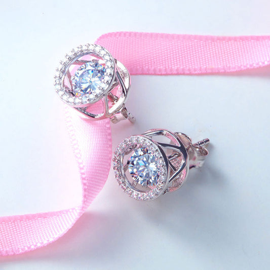 0.8 CT. Round Halo Dancing Stone Stud Earrings
