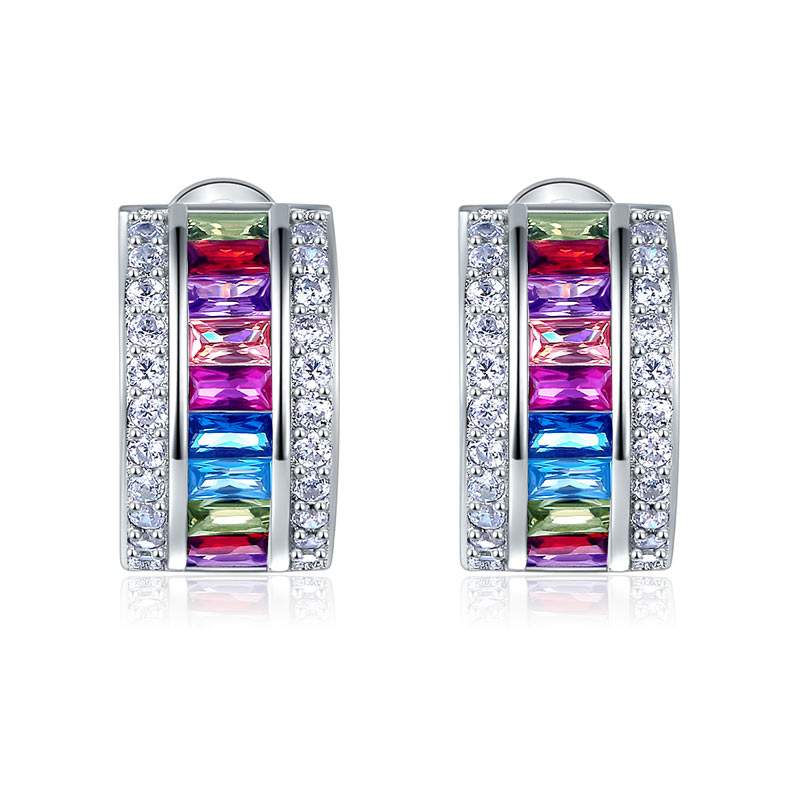 Pendientes de medio aro multicolor en plata de ley