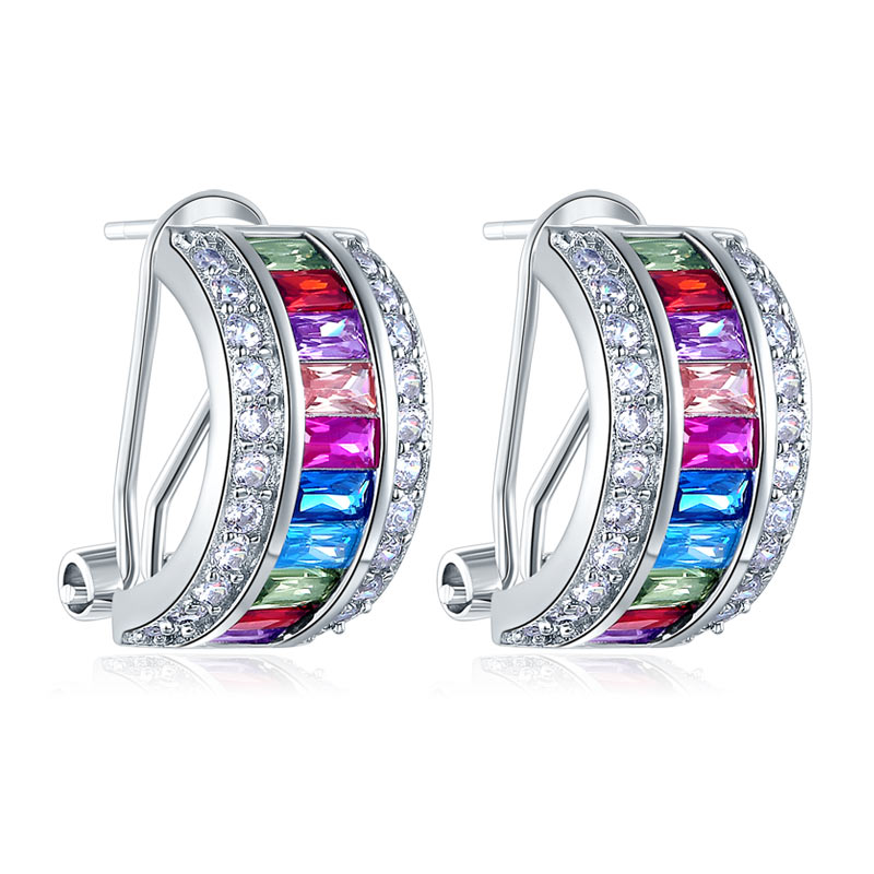 Pendientes de medio aro multicolor en plata de ley