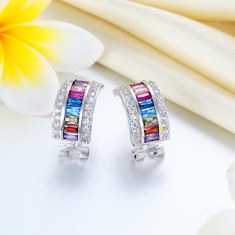 Pendientes de medio aro multicolor en plata de ley