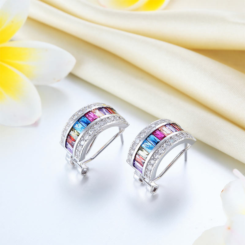 Multi-Color Half Hoop Earrings in Sterling Silver