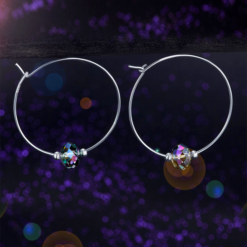 Boucles d'oreilles créoles en cristal autrichien AB en argent sterling