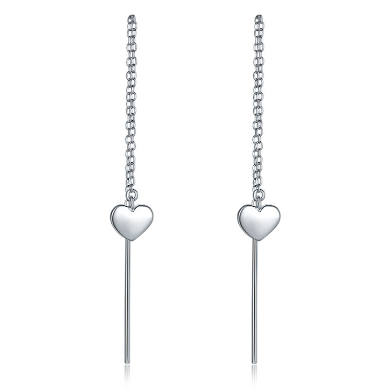Boucles d'oreilles pendantes longues en forme de cœur en argent sterling