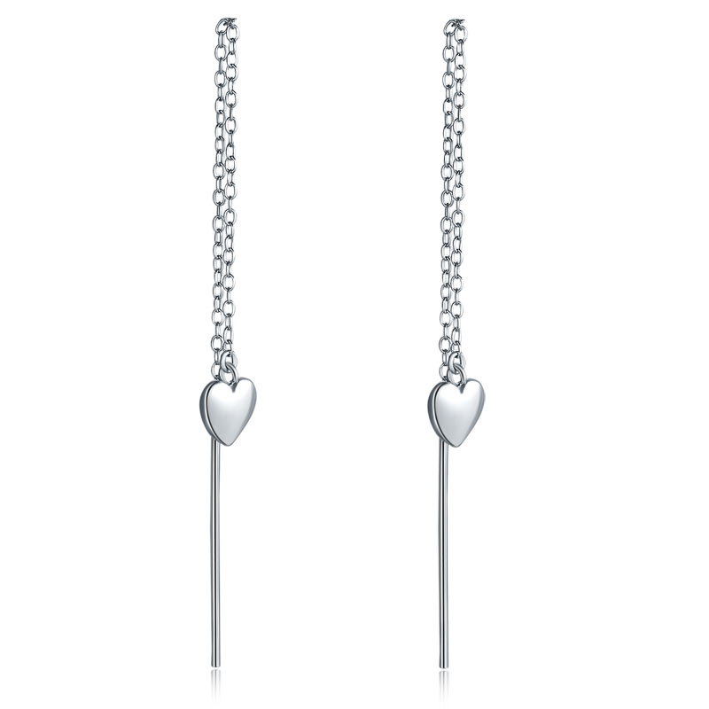 Boucles d'oreilles pendantes longues en forme de cœur en argent sterling