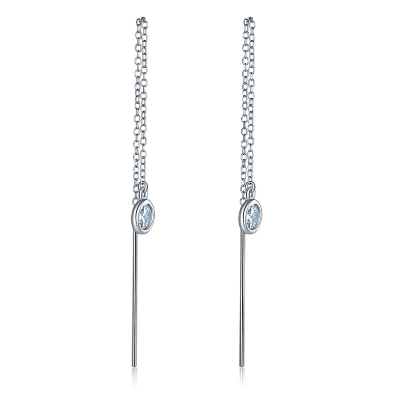 Boucles d'oreilles pendantes à longue lunette en argent sterling