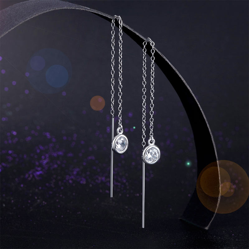 Boucles d'oreilles pendantes à longue lunette en argent sterling