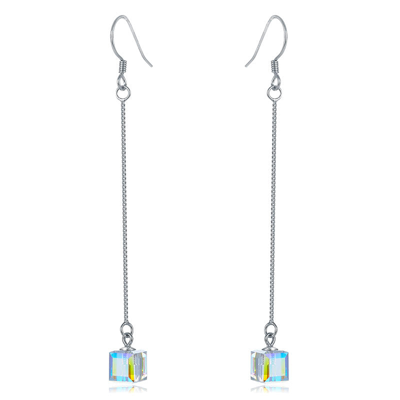 Pendientes largos de cristal austriaco AB en plata de ley