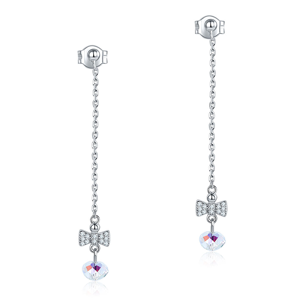 Pendientes colgantes con lazo de cristal austriaco AB en plata de ley