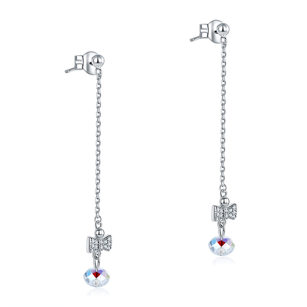 Pendientes colgantes con lazo de cristal austriaco AB en plata de ley