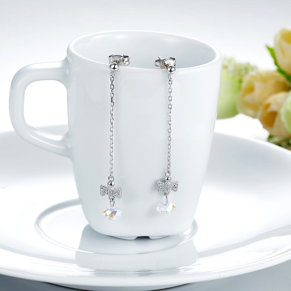 Pendientes colgantes con lazo de cristal austriaco AB en plata de ley