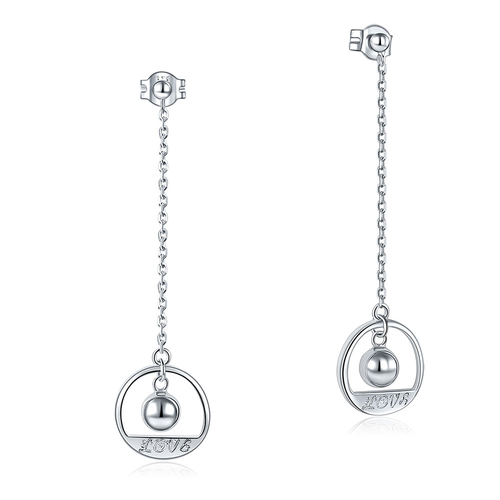 "LOVE" Long Drop Earrings in Sterling Silver