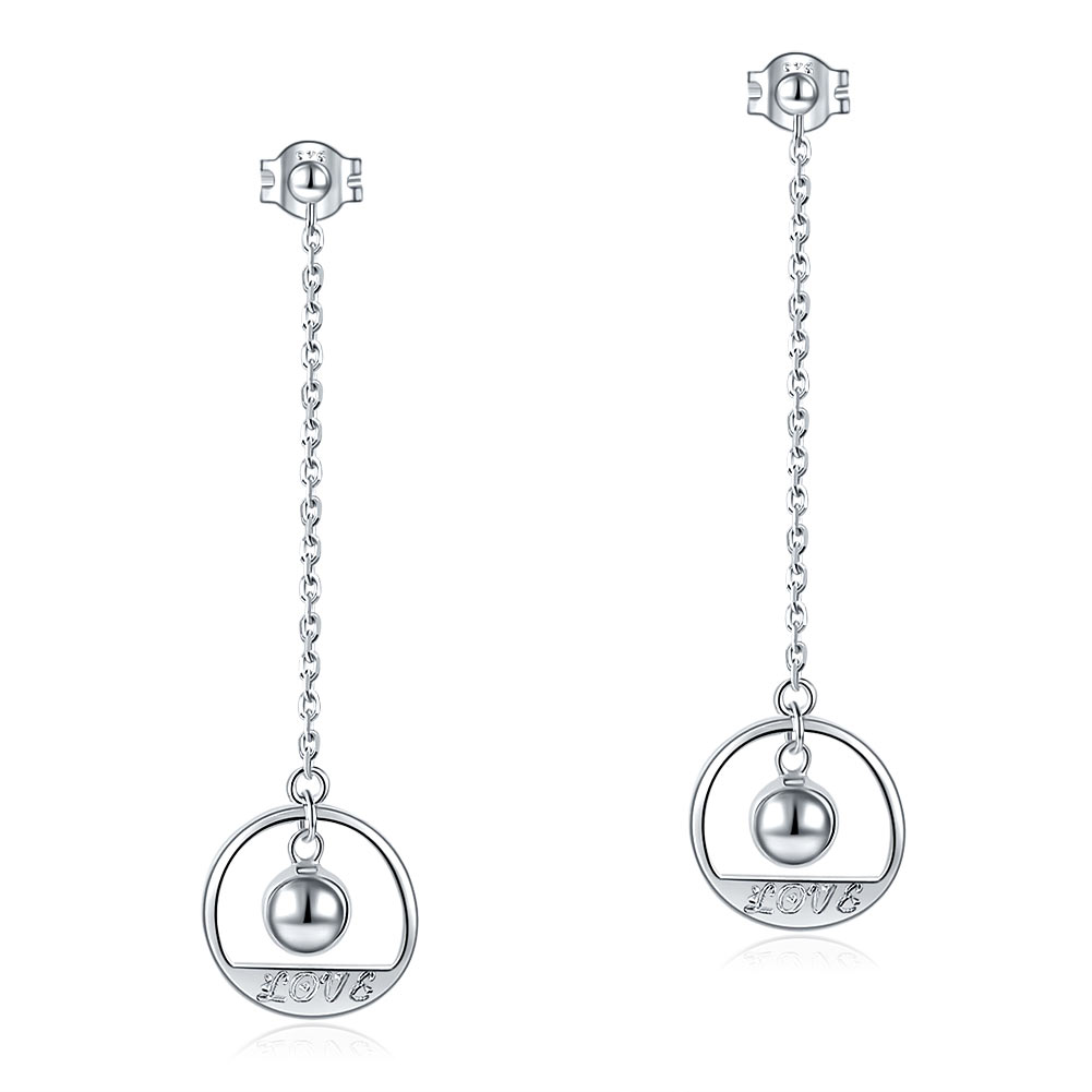 "LOVE" Long Drop Earrings in Sterling Silver