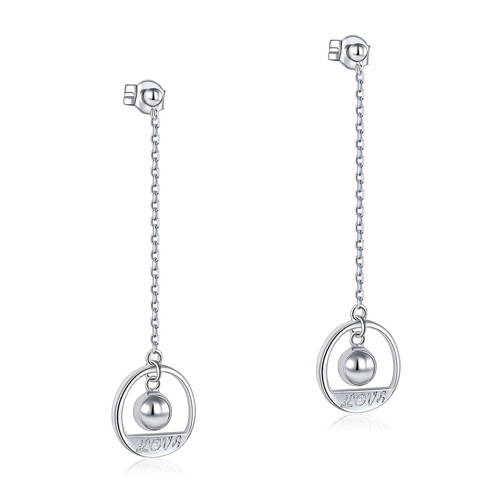"LOVE" Long Drop Earrings in Sterling Silver