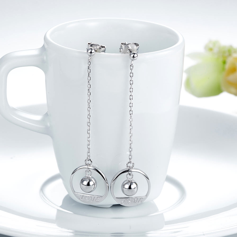 "LOVE" Long Drop Earrings in Sterling Silver