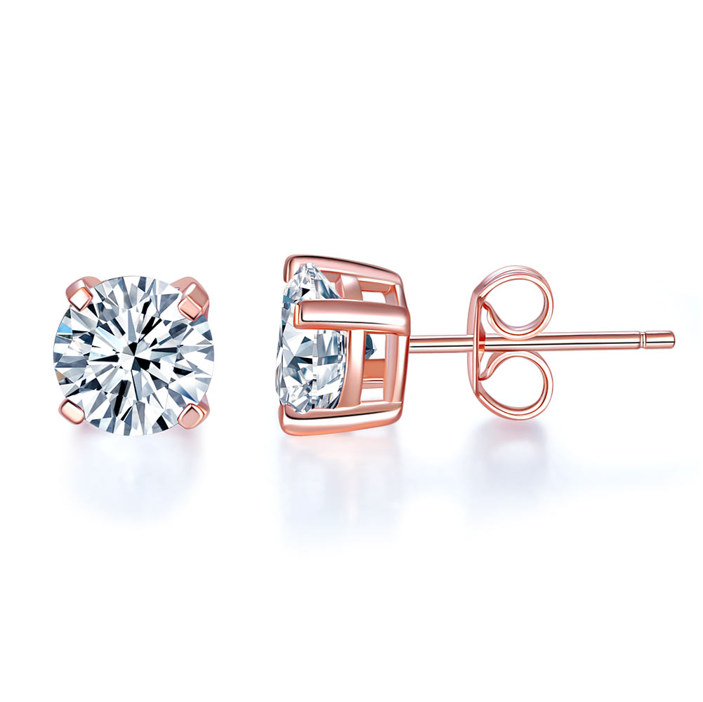 1 CT. Round Simulated Diamond Stud Earrings in Rose Gold Plated Sterling Silver
