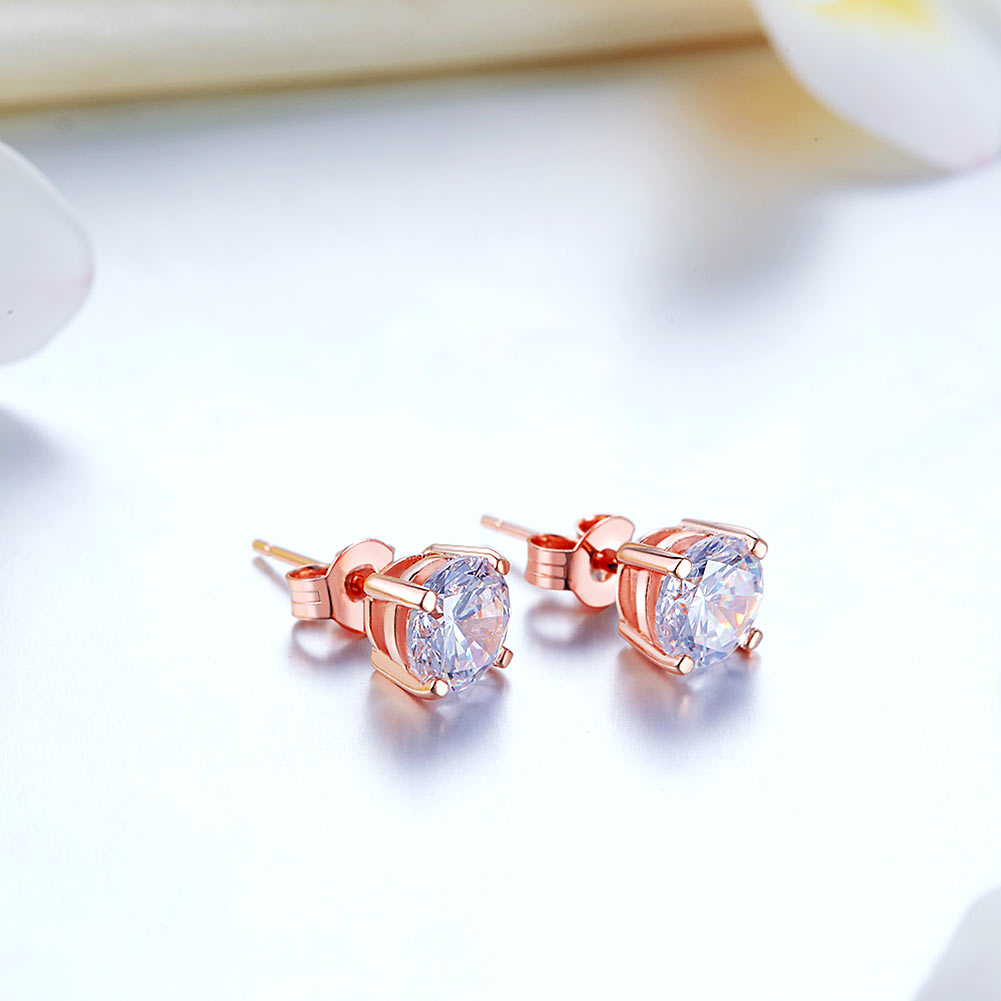 1 CT. Round Simulated Diamond Stud Earrings in Rose Gold Plated Sterling Silver