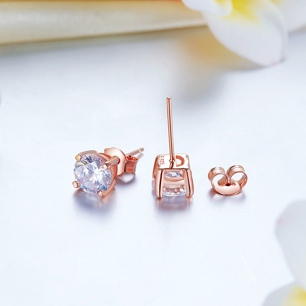 1 CT. Round Simulated Diamond Stud Earrings in Rose Gold Plated Sterling Silver