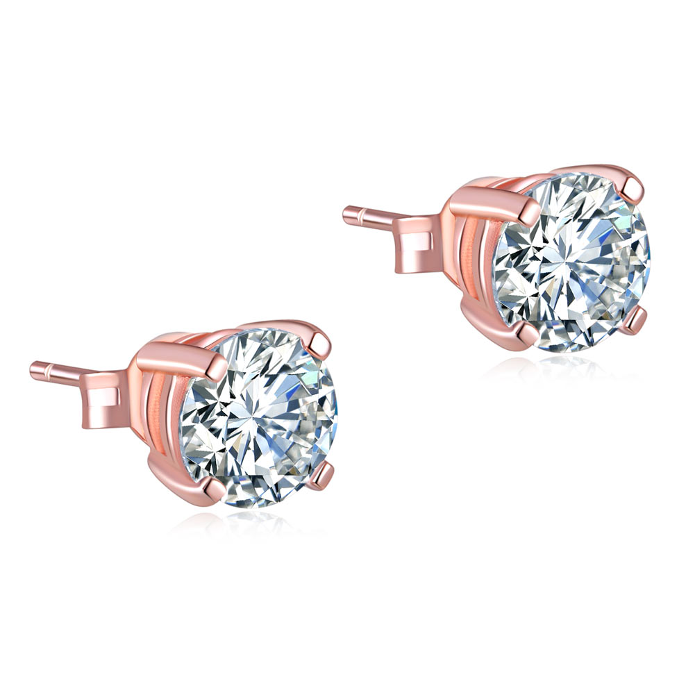 1 CT. Round Simulated Diamond Stud Earrings in Rose Gold Plated Sterling Silver