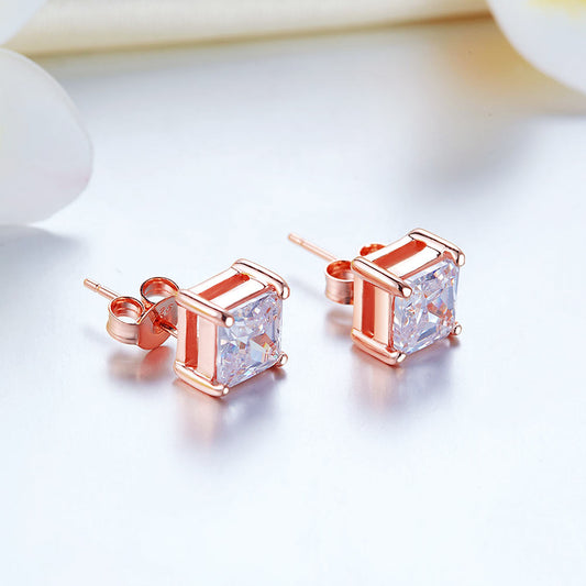 1 CT. Princess Cut Simulated Diamond Stud Earrings in Rose Gold Plated Sterling Silver