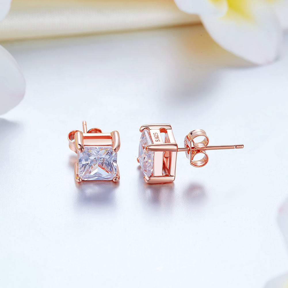 1 CT. Princess Cut Simulated Diamond Stud Earrings in Rose Gold Plated Sterling Silver
