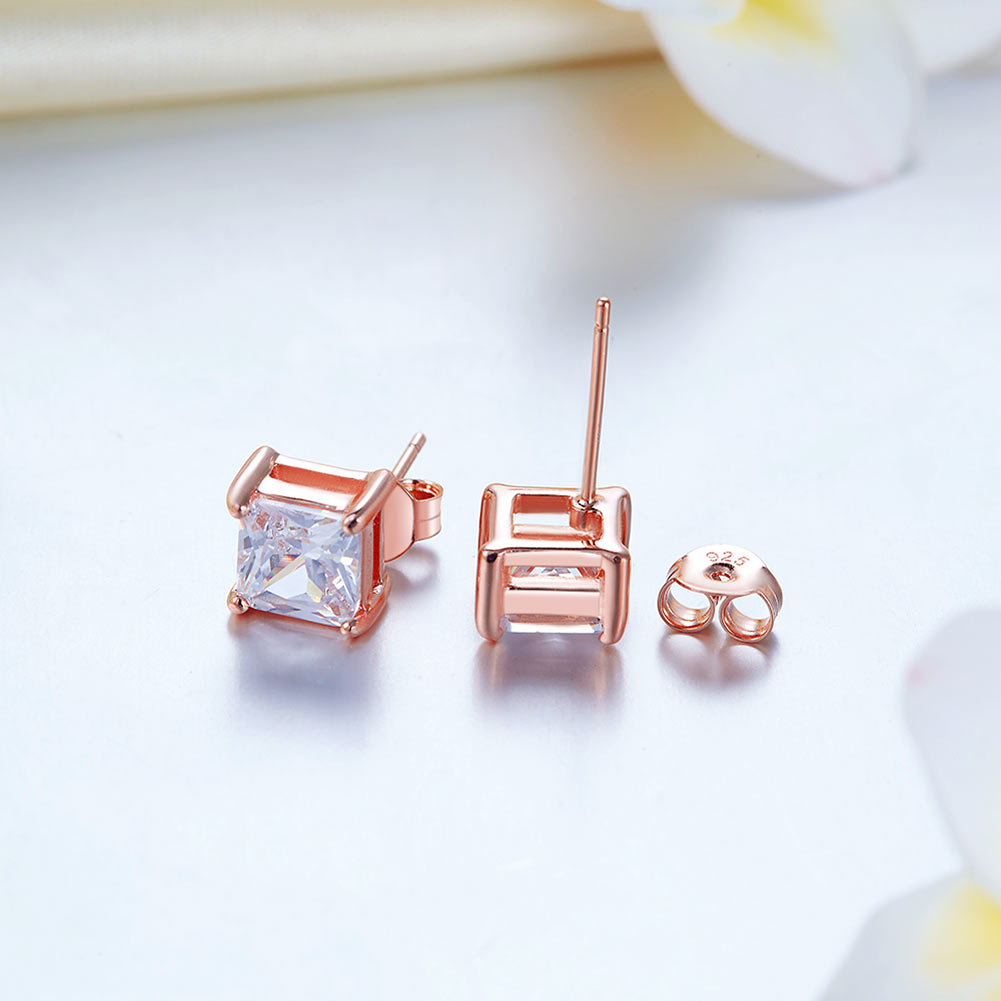 1 CT. Princess Cut Simulated Diamond Stud Earrings in Rose Gold Plated Sterling Silver