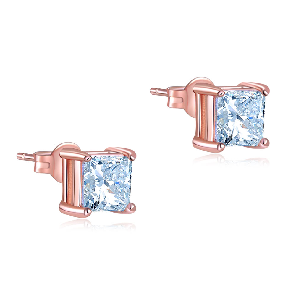 1 CT. Princess Cut Simulated Diamond Stud Earrings in Rose Gold Plated Sterling Silver