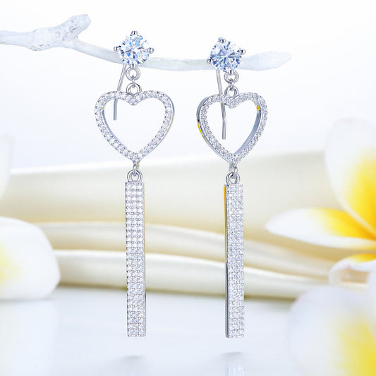 Heart Bar Simulated Diamond Drop Earrings in Sterling Silver