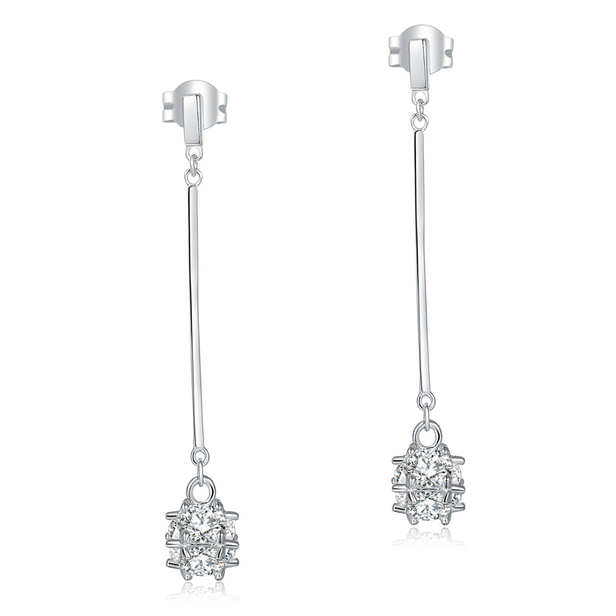 Pendientes largos de plata de ley con diamantes simulados en forma de cubo