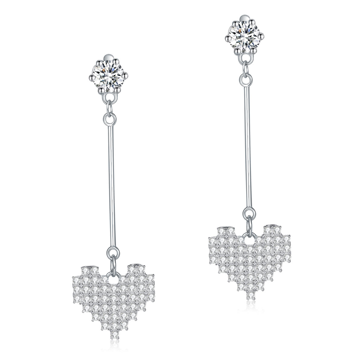 Pendientes colgantes de diamantes simulados en forma de corazón en plata de ley