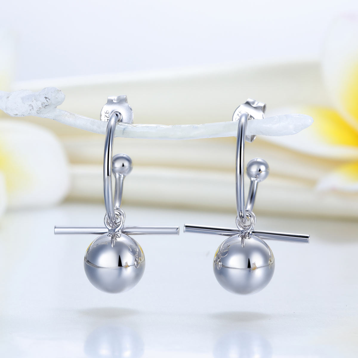 Dangle Balls Hoop Earrings in Sterling Silver