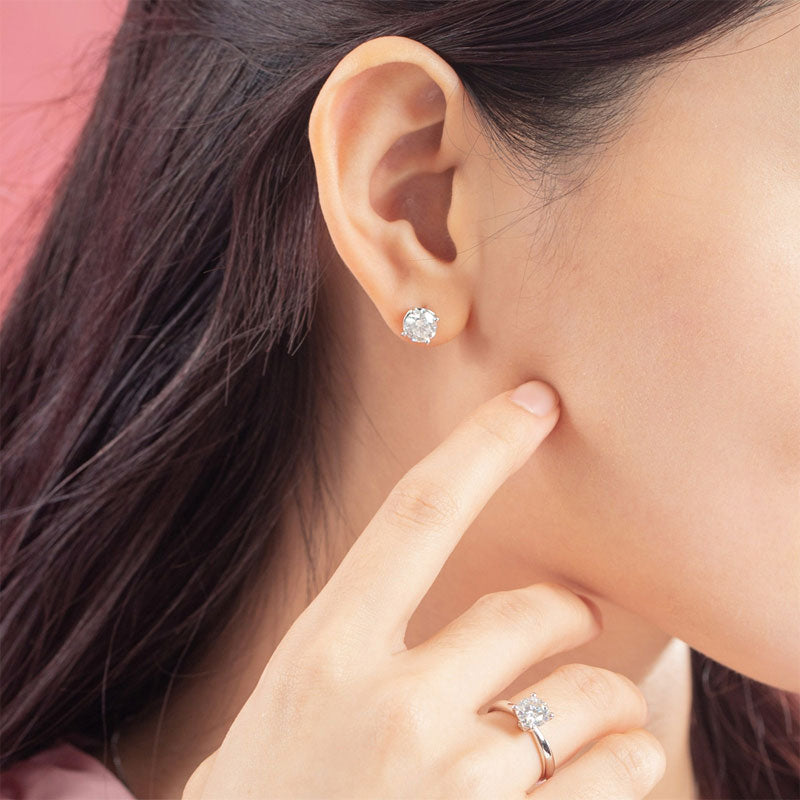 1 CT. Moissanite Diamond Removable Halo Stud Earrings in Sterling Silver
