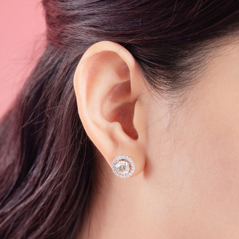 1 CT. Moissanite Diamond Removable Halo Stud Earrings in Sterling Silver